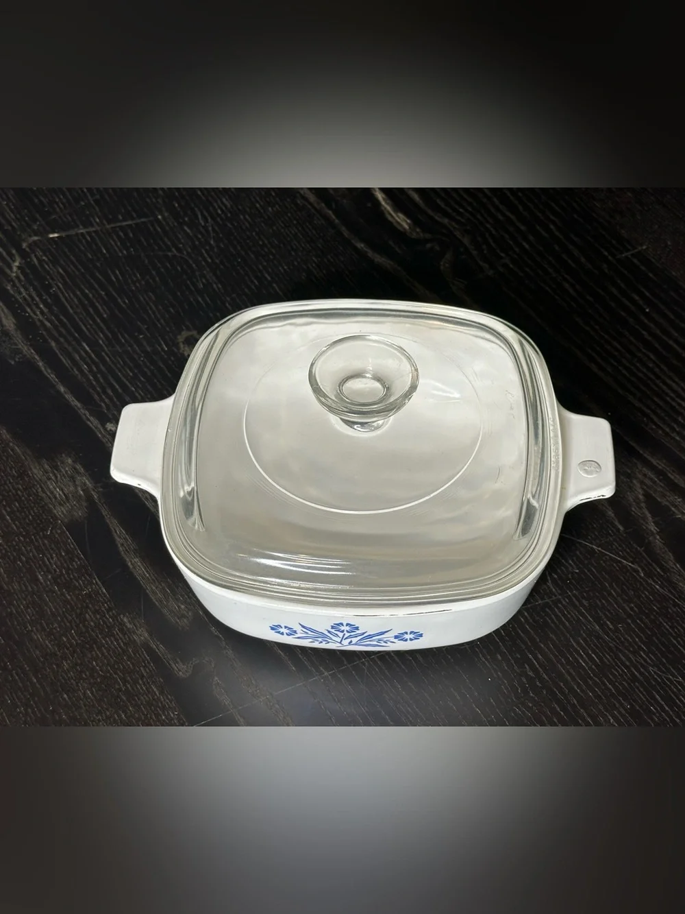 Corningware White Covered Casserole with Blue Logo and Floral Mark - Picture 6 of 12